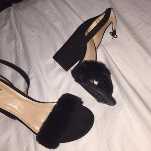 black fuzzy heels